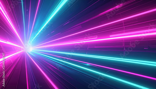 Abstract Light Tunnel with Pink and Cyan Streaks and Glowing Orb