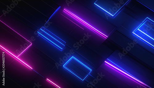 Dynamic Neon Geometric Shapes with Pink and Blue Glow on Dark Background