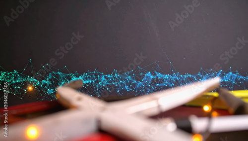 Abstract Network Connections Overlaying Tools on Dark Textured Background