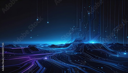 Abstract Digital Chain Links with Glowing Particles and Light