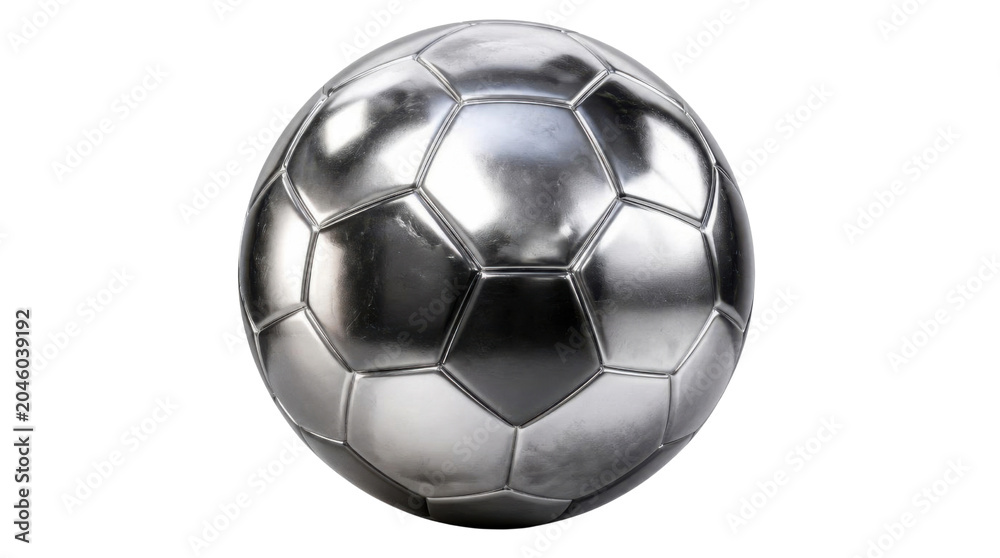 Naklejka premium Metallic soccer ball displayed against Transparent Background