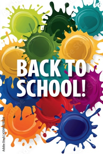 Back to school colorful paint splashes with bold white text and shadow effect for education