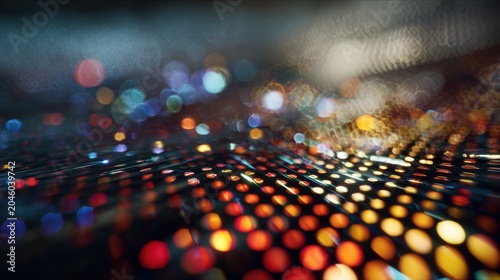 Dynamic light reflections abstract environment digital art vibrant colors close-up perspective visual exploration