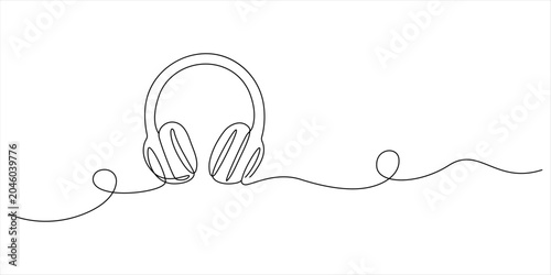 Bild auf Leinwand Continuous line drawing Headphones, audio equipment, minimalist line art, vector