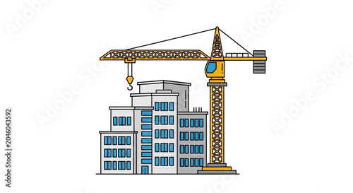 Tableau sur toile Construction Site Vector Illustration - Modern Buildings Under Development