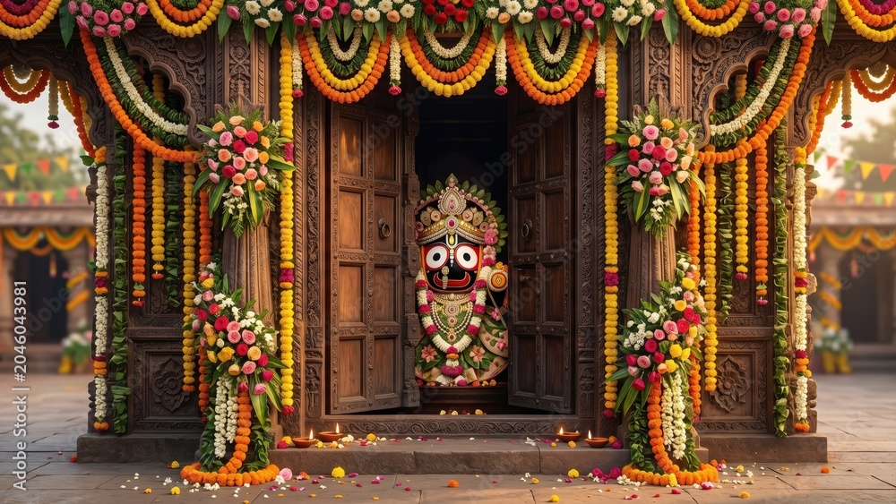 Fototapeta premium Decorated Temple Gateway with Lord Jagannath Glimpse