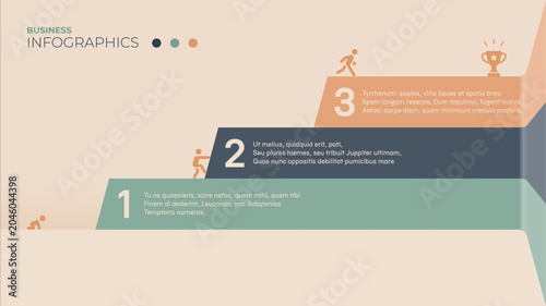Three steps or stages on the way to the goal. A template for a presentation slide