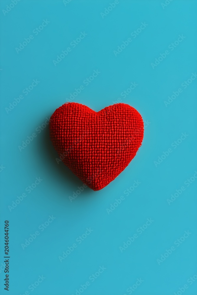 Obraz premium Textured red heart centered on solid blue background
