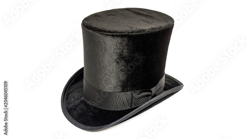 Obraz na płótnie Classic vintage black silk magician top hat headwear isolated on transparent bac
