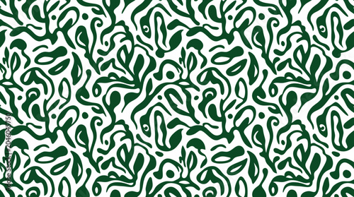Abstract organic green leaf vine pattern on white.
