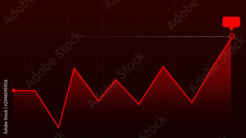 Red Financial Growth Graph with Market Trend Line on Dark Background