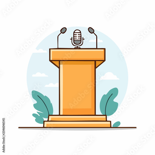Podium with Microphones and Plants