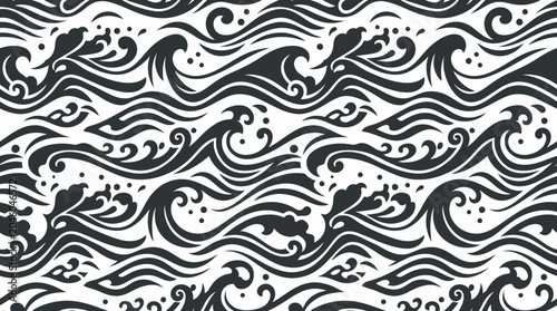 Foto Black and white traditional Japanese wave seamless pattern background
