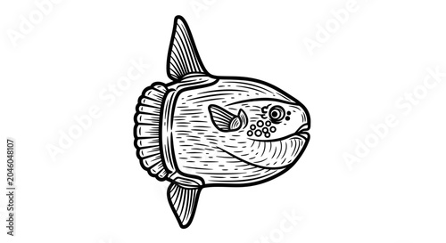 Schilderij op canvas Sunfish Illustration, Ocean Sunfish, Mola mola, Line Art, Isolated