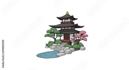 Traditional japanese pagoda in zen garden