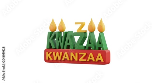 Colorful 3d kwanzaa title with candle flame elements