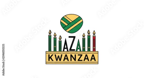 Graphic kwanzaa holiday illustration with candles and text