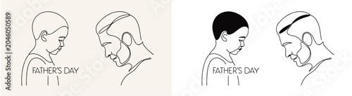 Minimalist Father and Child One Line Drawing Vector Illustration for Father's Day Greeting Card Design