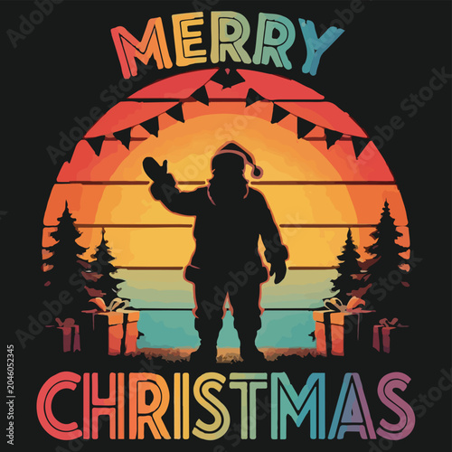Happy Merry Christmas Typography T Shirt Design with Festive Holiday Elements