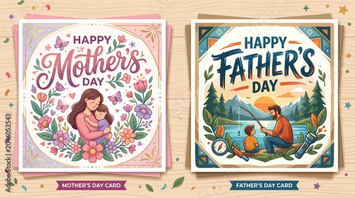 Happy mother's day and father's day greeting cards