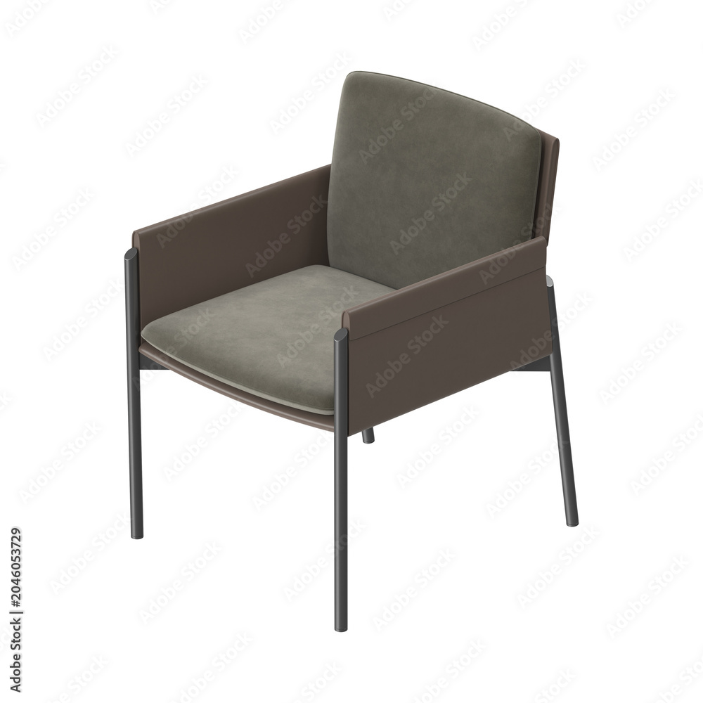 Fototapeta premium Modern Armchair with Wrapped Leather Backrest and Metal Legs Isometric View on White Background