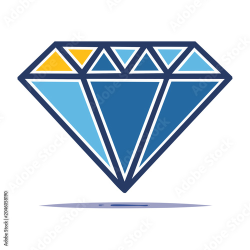 Flat design icon of a blue diamond with yellow accents