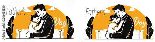 Happy Father's Day Loving Dad Hugging Child Vector Illustration Family Care and Parenthood Concept