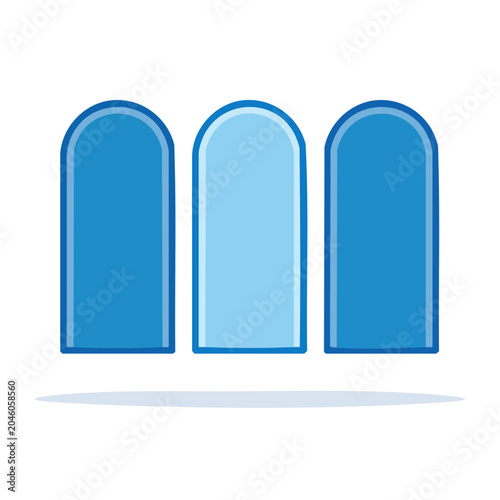 Three blue arched elements on white background