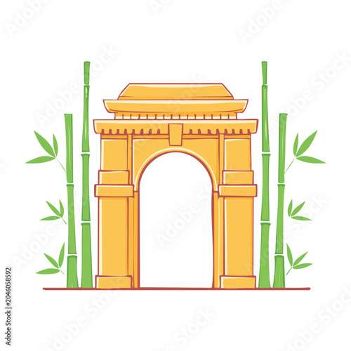 Yellow Archway with Green Bamboo Illustration