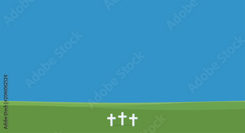 Konstfotografi Crosses Three White Religious Symbols on Green Grass Field Under Blue Sky, Minim