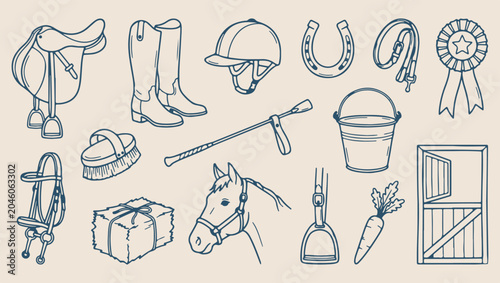 Foto equestrian horse riding pattern, professional horseback gear background, stable