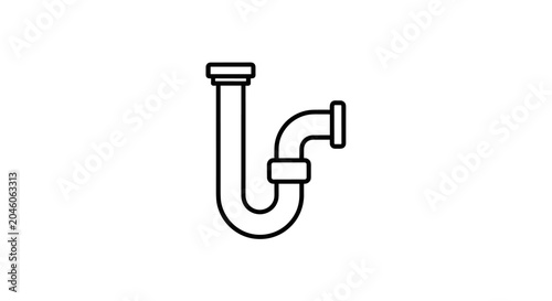 Plumbing trap for sink drain system preventing sewer gas and odor essential bathroom and kitchen fixture for water flow management and sanitation schematic representation of a P-trap.