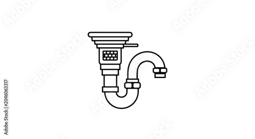 Plumbing P Trap with Strainer and Overflow Outlet Essential Drainage Component for Kitchen and Bathroom Sinks Schematic Representation of Water Seal Functionality for Preventing Sewer Gases
