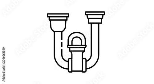 Plumbing trap silhouette representing a U-bend for wastewater system sanitation a crucial element for preventing sewer gas backflow in domestic and commercial buildings.