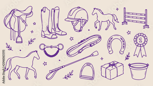 Foto equestrian horse riding pattern, professional horseback gear background, stable