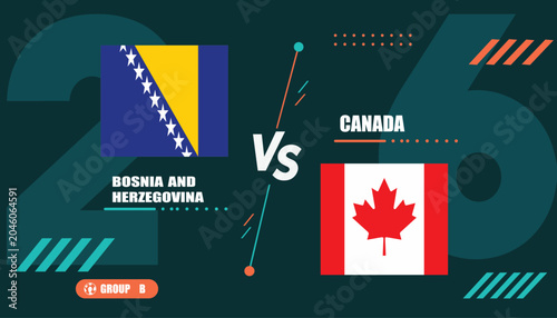 Obraz na plátně Flags of bosnia and herzegovina versus canada on dark green background