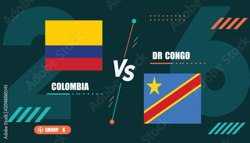 Fotografie Colombia versus dr congo flags on dark green background with group k