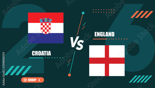 Billede på lærred Croatia versus england flags on dark green background with group l