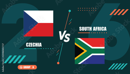 Fotografie Czechia versus south africa flags on dark green background with group a logo