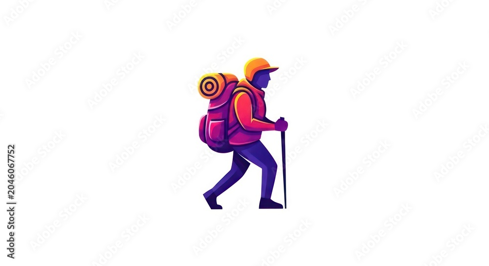 Obraz premium Hiker walking with backpack and trekking pole