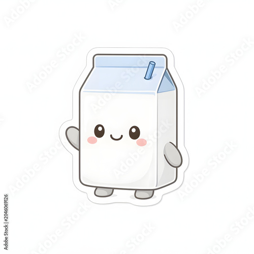 Happy Milk Carton Sticker Illustration with Cute Dairy Mascot Character