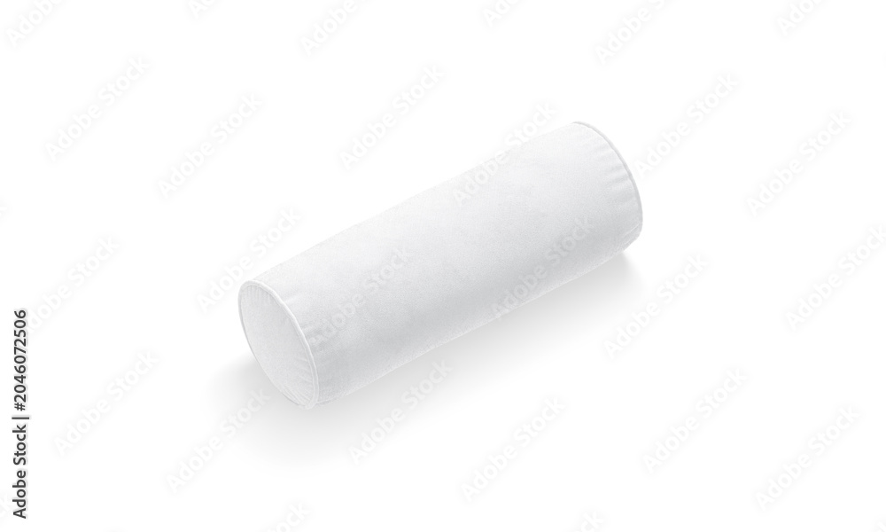Fototapeta premium Blank white bolster pillow mockup png, transparent background, 3d rendering. Empty neck or knee roll pad mock up cut out. Clear comfort cylindrical cushion for spa or rehabilitation pose template.