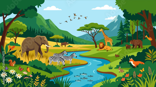 Foto Elephant in a natural wildlife habitat.