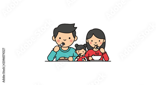 Photos Family brushing teeth together morning.