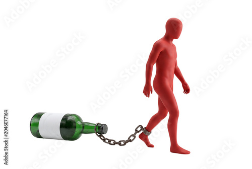 Photos Red human figure chained to green glass bottle