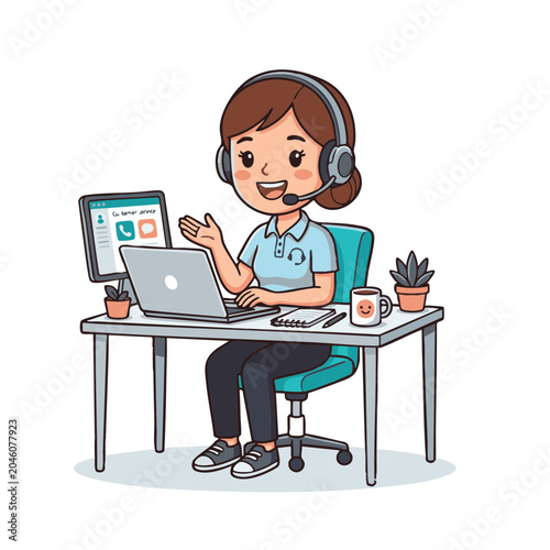 Customer Service Agent Working Remotely at Her Desk Providing Online Support