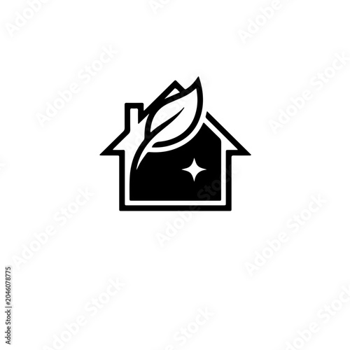 Eco-friendly home cleaning services vector logo with a leaf and sparkle