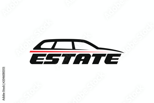 Fotografi ESTATE word mark lettering with an abstract silhouette of estate car logo design