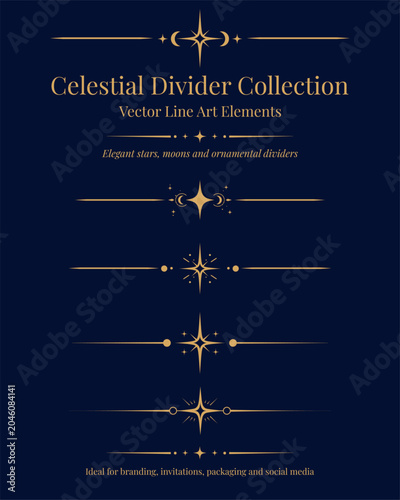 Celestial Divider Collection – Elegant Gold Star and Moon Line Art Vector Elements