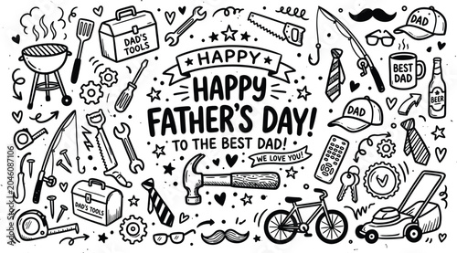 Foto Hand drawn father's day doodle collection with tools grill and festive elements